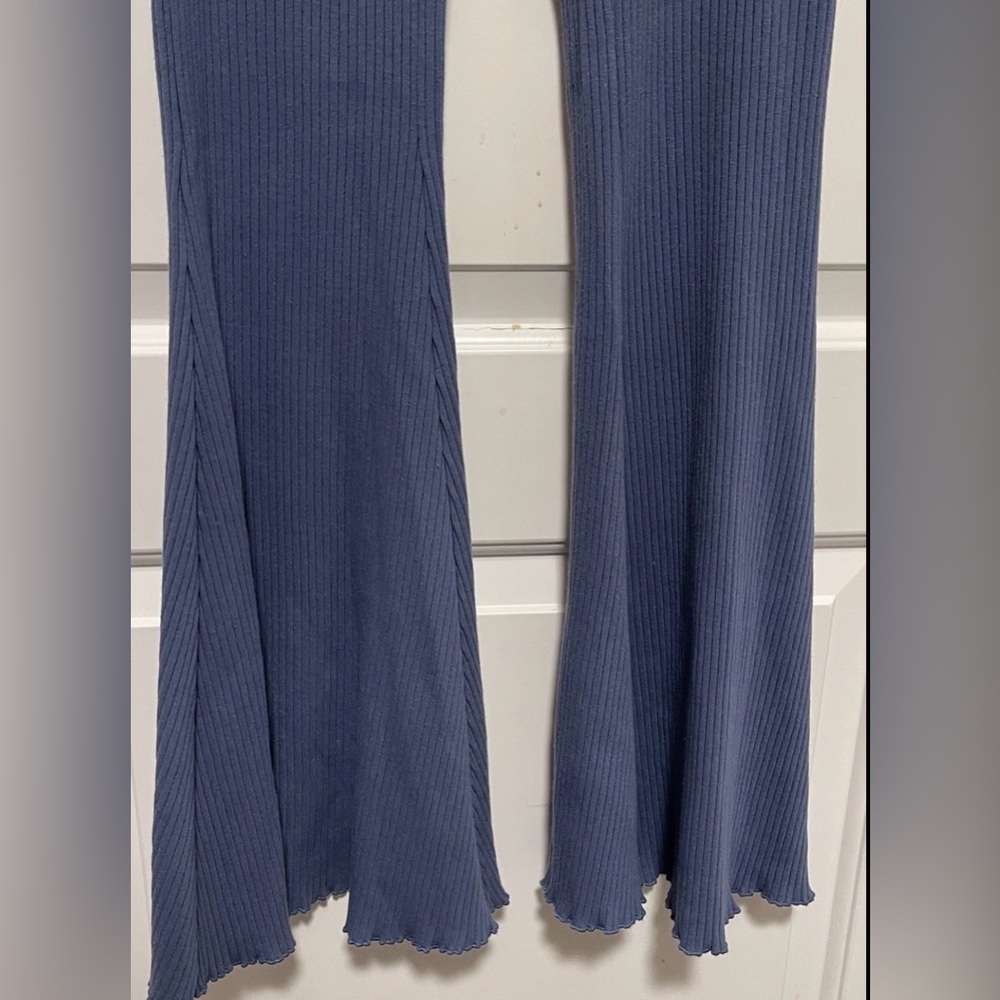 Aerie Blue Kick-It Ribbed High Waisted Super Flare Pull On Pants Small Petite - Picture 3 of 9
